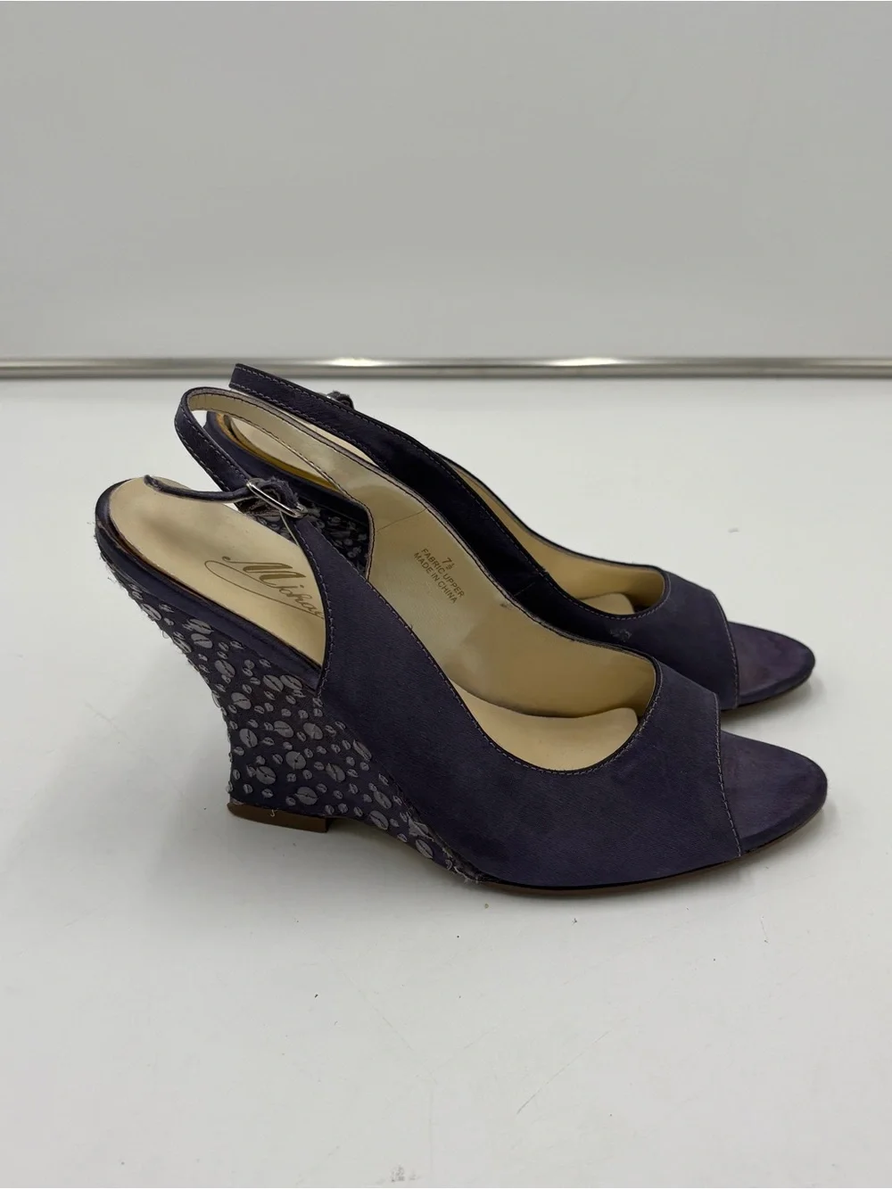 Vintage Fairycore Purple Sequin Wedge Slingback Peep Toe Michaelangelo Size 7.5